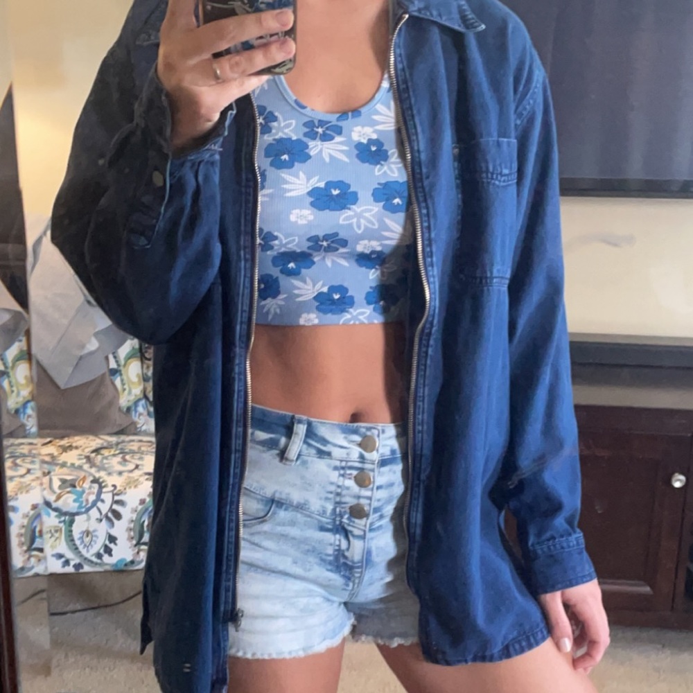 Long lightweight denim zip up